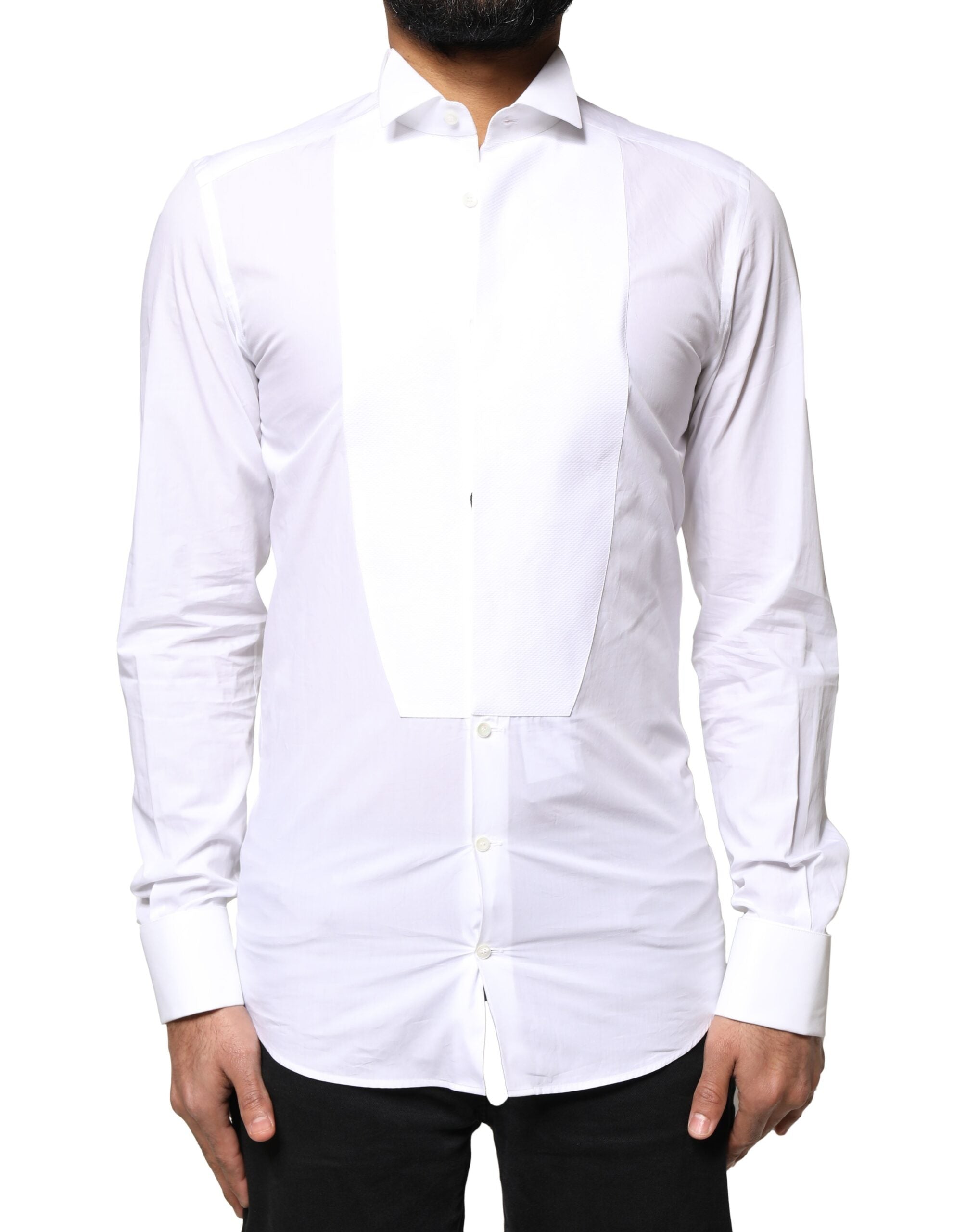 Dolce & Gabbana Weiß GOLD Baumwolle Popeline Lätzchen Formales Herrenhemd